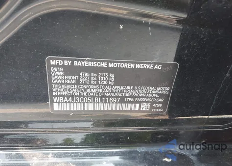 2020 BMW 430Xi Gran Coupe from USA, damaged, VIN WBA4J3C05LBL11697